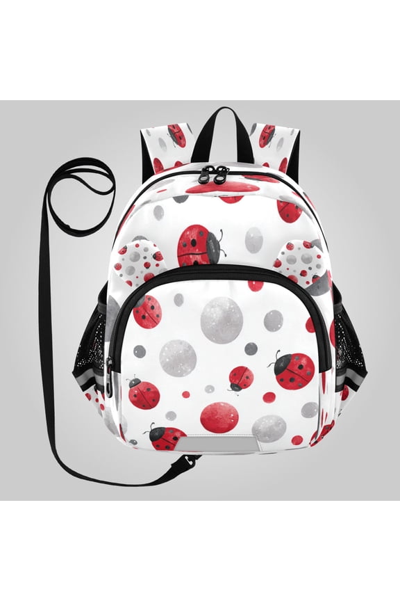 Adorable Ear-Print Backpack with Reflective Strip and Anti-Lost Leash Adjustable Shoulder Straps Mini Travel Backpack Red Ladybug Polka Dot