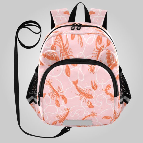 RMDQTR Adorable Ear-Print Backpack with Reflective Strip and Anti-Lost Leash Adjustable Shoulder Straps Mini Travel Backpack Seafood Lobster Pattern