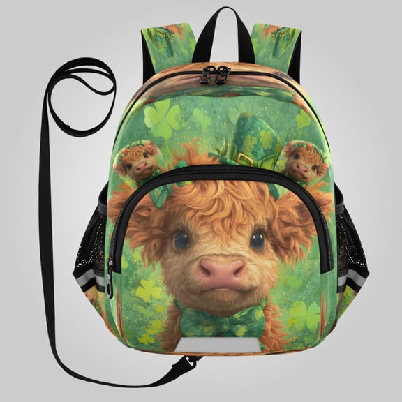 RMDQTR Adorable Ear-Print Backpack with Reflective Strip and Anti-Lost Leash Adjustable Shoulder Straps Mini Travel Backpack Shamrock Highland Cow