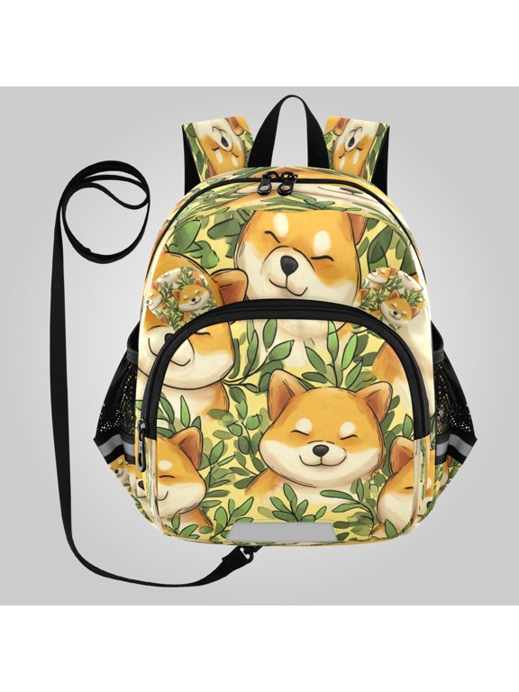 Adorable Ear-Print Backpack with Reflective Strip and Anti-Lost Leash Adjustable Shoulder Straps Mini Travel Backpack Sleepy Shiba Buddies
