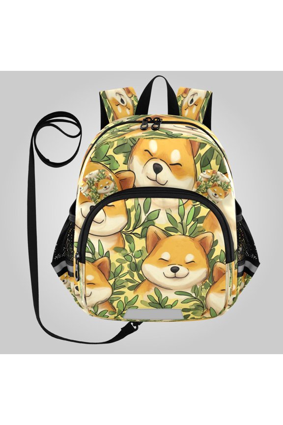 Adorable Ear-Print Backpack with Reflective Strip and Anti-Lost Leash Adjustable Shoulder Straps Mini Travel Backpack Sleepy Shiba Buddies