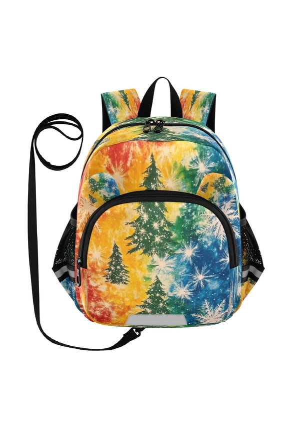 Adorable Ear-Print Backpack with Reflective Strip and Anti-Lost Leash Adjustable Shoulder Straps Mini Travel Backpack Snowflake Rainbow