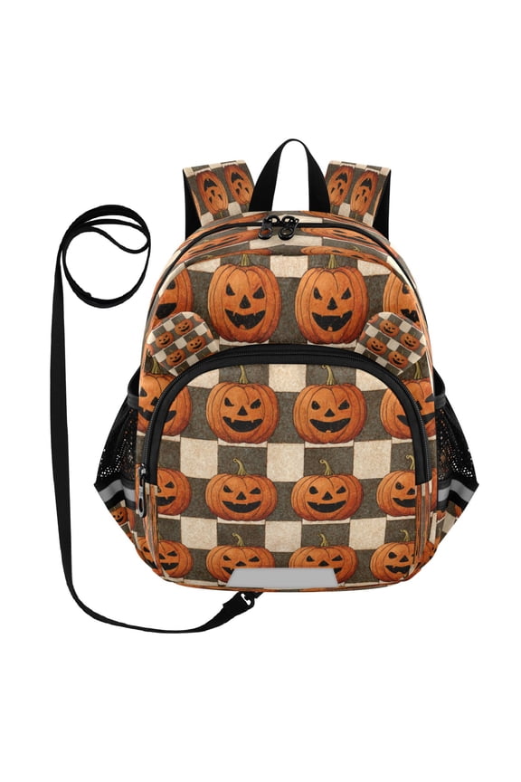 Adorable Ear-Print Backpack with Reflective Strip and Anti-Lost Leash Adjustable Shoulder Straps Mini Travel Backpack Striped Wicked Pumpkins
