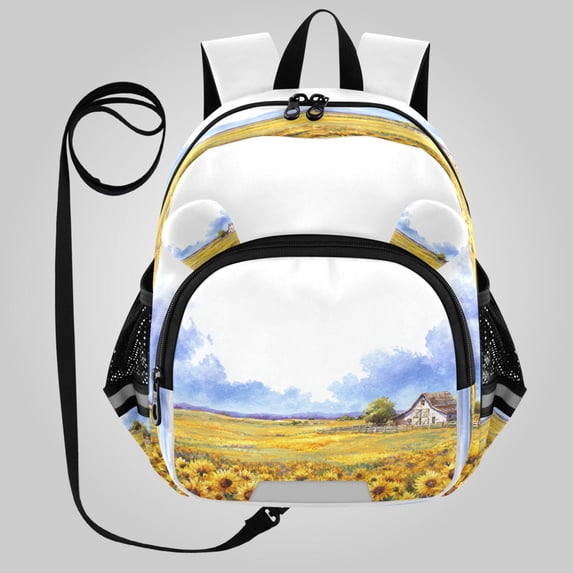 RMDQTR Adorable Ear-Print Backpack with Reflective Strip and Anti-Lost Leash Adjustable Shoulder Straps Mini Travel Backpack Sunflower Barn Field