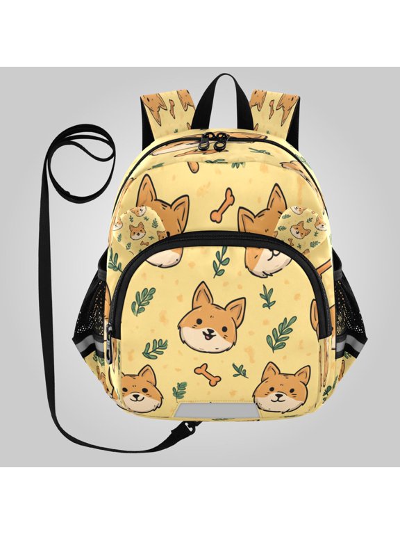 Adorable Ear-Print Backpack with Reflective Strip and Anti-Lost Leash Adjustable Shoulder Straps Mini Travel Backpack Sunny Shiba Buddies