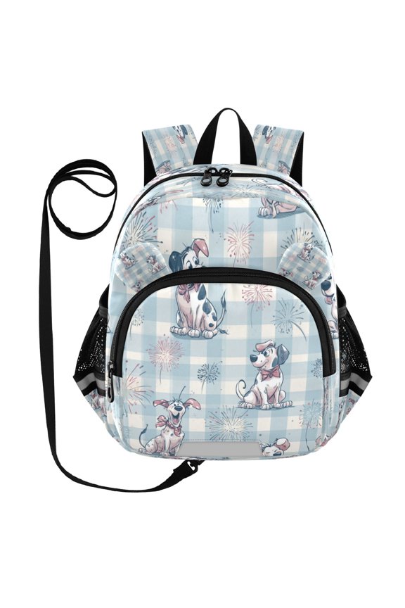 Adorable Ear-Print Backpack with Reflective Strip and Anti-Lost Leash Adjustable Shoulder Straps Mini Travel Backpack Super Happy Cartoon Dogs