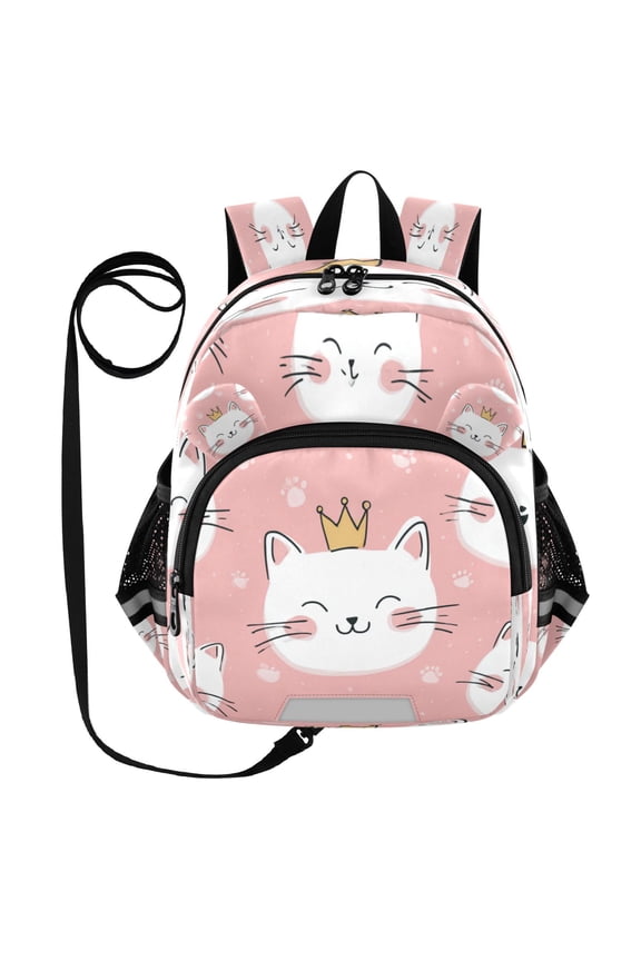 Adorable Ear-Print Backpack with Reflective Strip and Anti-Lost Leash Adjustable Shoulder Straps Mini Travel Backpack Super Happy Kittens