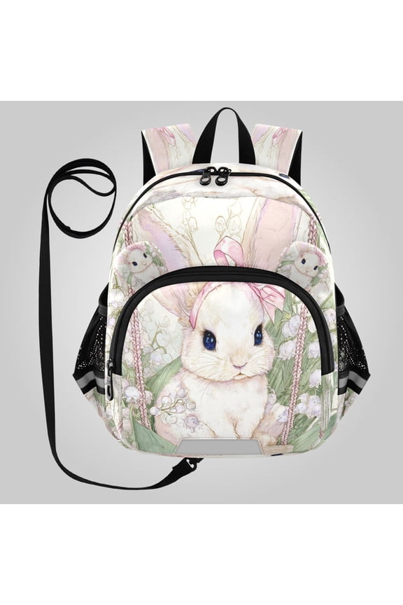 Adorable Ear-Print Backpack with Reflective Strip and Anti-Lost Leash Adjustable Shoulder Straps Mini Travel Backpack Sweet Swing Bunny