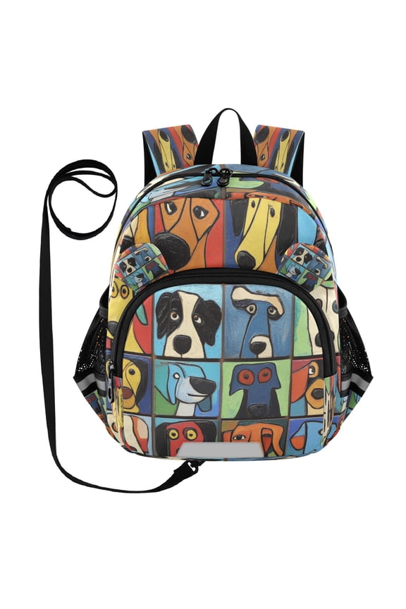 Adorable Ear-Print Backpack with Reflective Strip and Anti-Lost Leash Adjustable Shoulder Straps Mini Travel Backpack Van Gogh Style Cute Dogs