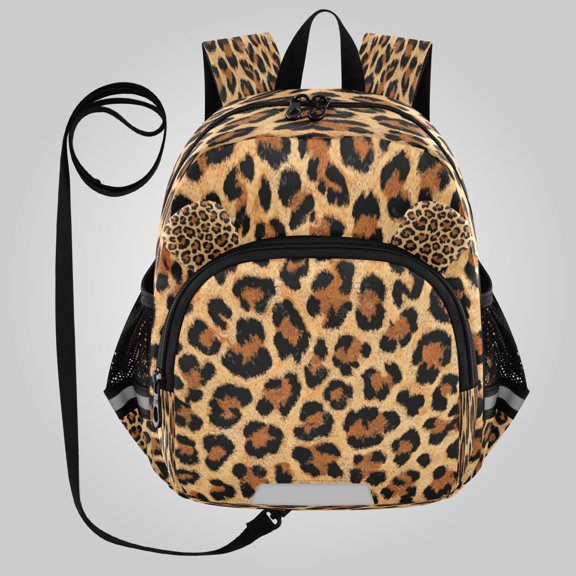 RMDQTR Adorable Ear-Print Backpack with Reflective Strip and Anti-Lost Leash Adjustable Shoulder Straps Mini Travel Backpack Wild Amber Cheetah