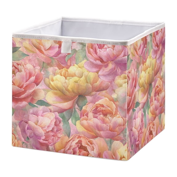 RMDQTR Blush Rose Gold Flowers Storage Basket Foldable Open Organizers for Clothes Toys Books11.02x11.02x11.02in