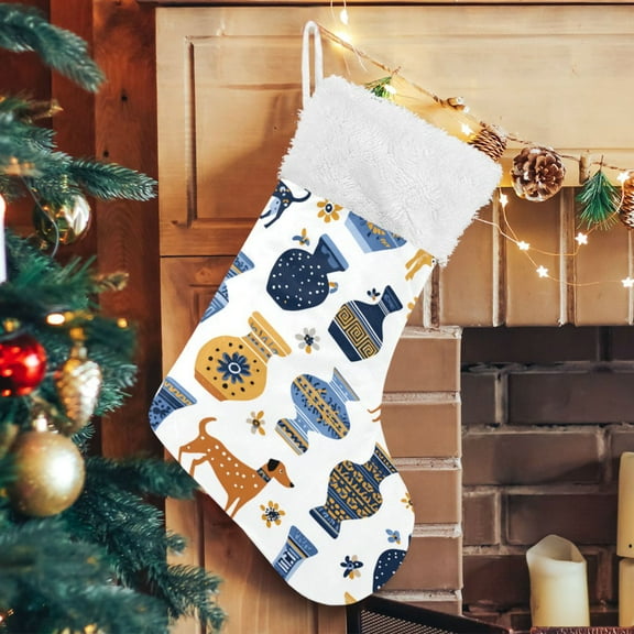 RMDQTR Christmas Stockings for Xmas Gifts - Large Size Festive Holiday Decor for Family Ancient Greek Vases and Dogs