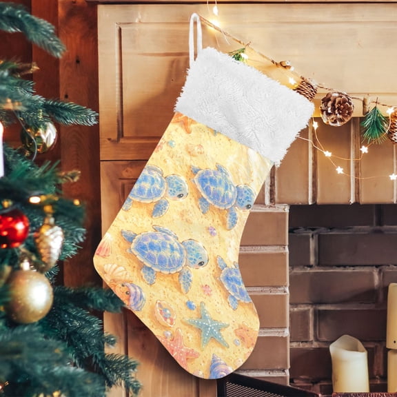 RMDQTR Christmas Stockings for Xmas Gifts - Large Size Festive Holiday Decor for Family Baby Sea Turtle Beach Art