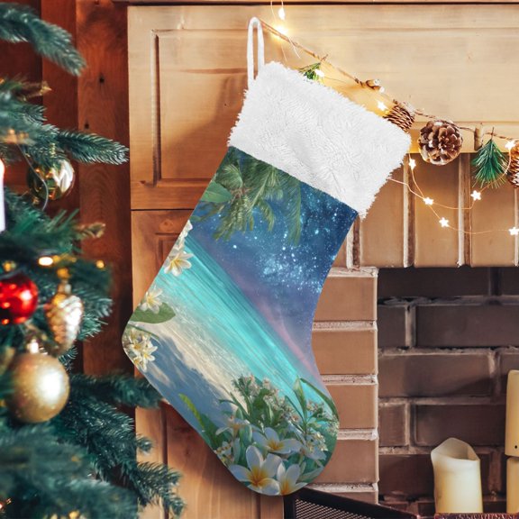 RMDQTR Christmas Stockings for Xmas Gifts - Large Size Festive Holiday Decor for Family Beautiful Beach Paradise