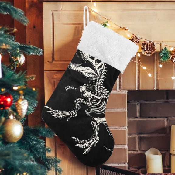 RMDQTR Christmas Stockings for Xmas Gifts - Large Size Festive Holiday Decor for Family Black Dinosaur Skeleton Design