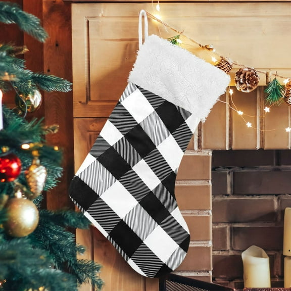 RMDQTR Christmas Stockings for Xmas Gifts - Large Size Festive Holiday Decor for Family Black White Plaid Pattern