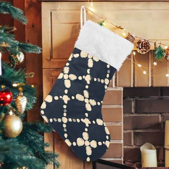 RMDQTR Christmas Stockings for Xmas Gifts - Large Size Festive Holiday Decor for Family Black and Yellow Cross Check