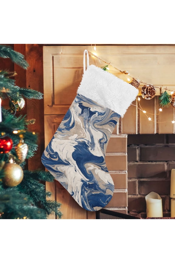 Christmas Stockings for Xmas Gifts - Large Size Festive Holiday Decor for Family Blue Flowing Liquid Marble