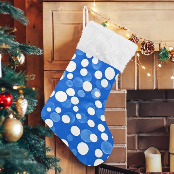 RMDQTR Christmas Stockings for Xmas Gifts - Large Size Festive Holiday Decor for Family Blue White Polka Dot
