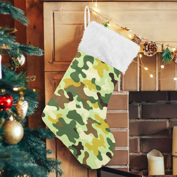 RMDQTR Christmas Stockings for Xmas Gifts - Large Size Festive Holiday Decor for Family Bright Green Camouflage