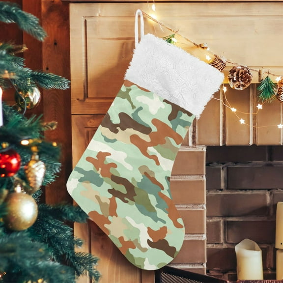 RMDQTR Christmas Stockings for Xmas Gifts - Large Size Festive Holiday Decor for Family Brown Camouflage Pattern