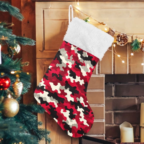 RMDQTR Christmas Stockings for Xmas Gifts - Large Size Festive Holiday Decor for Family Burgundy Camouflage Pattern