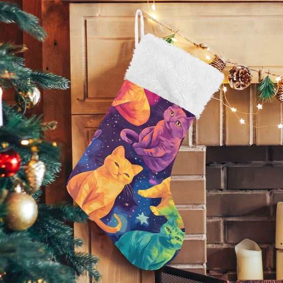 RMDQTR Christmas Stockings for Xmas Gifts - Large Size Festive Holiday Decor for Family Cats in The Stars