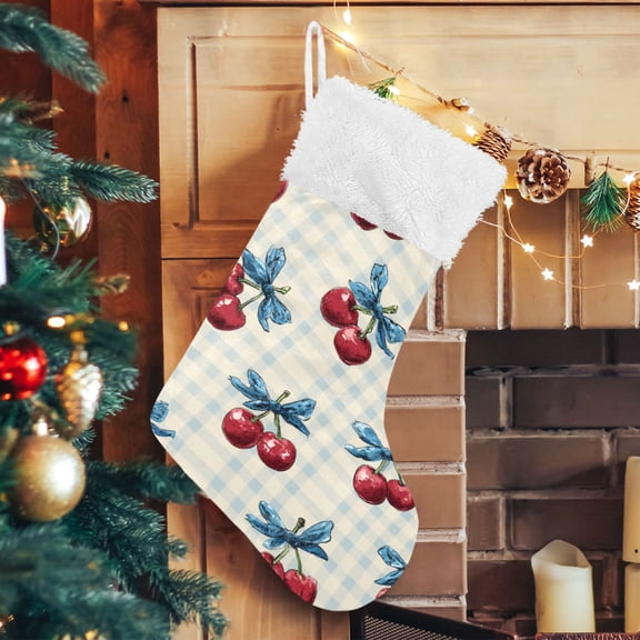 RMDQTR Christmas Stockings for Xmas Gifts - Large Size Festive Holiday Decor for Family Cherries and Bows