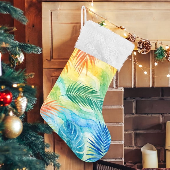 RMDQTR Christmas Stockings for Xmas Gifts - Large Size Festive Holiday Decor for Family Colorful Beach Palm Watercolor Art