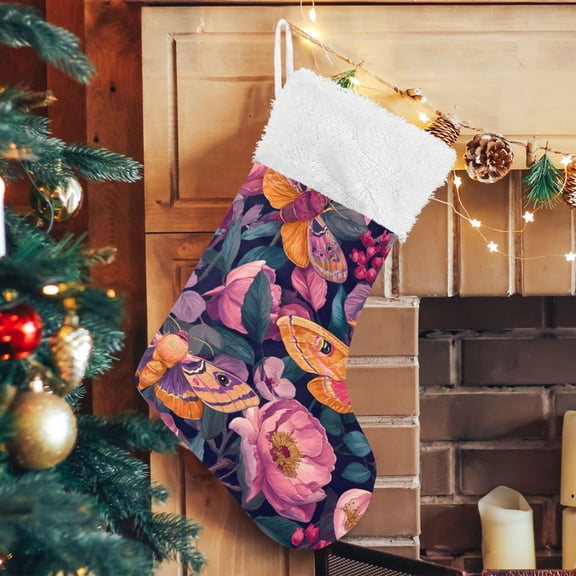 RMDQTR Christmas Stockings for Xmas Gifts - Large Size Festive Holiday Decor for Family Colorful Flowers and Moths