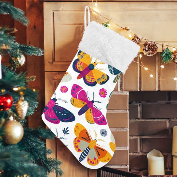 RMDQTR Christmas Stockings for Xmas Gifts - Large Size Festive Holiday Decor for Family Colorful Moths