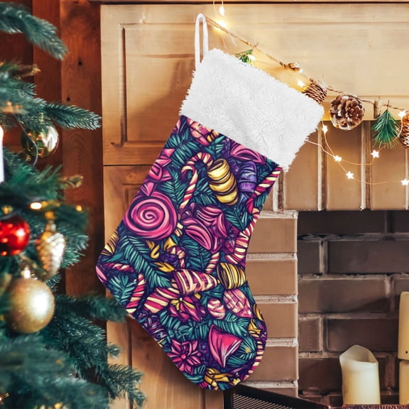 RMDQTR Christmas Stockings for Xmas Gifts - Large Size Festive Holiday Decor for Family Colorful Painting Christmas Pattern