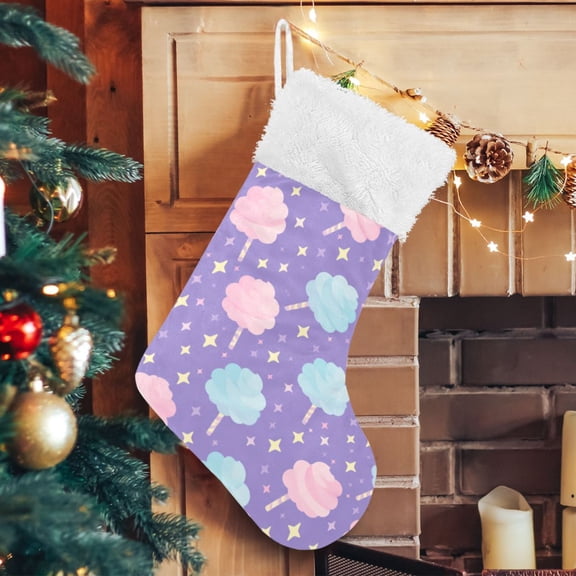 RMDQTR Christmas Stockings for Xmas Gifts - Large Size Festive Holiday Decor for Family Cotton Candy Star Pattern
