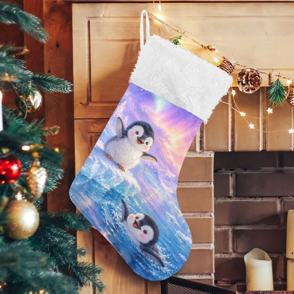 RMDQTR Christmas Stockings for Xmas Gifts - Large Size Festive Holiday Decor for Family Cute Arctic Penguin Painting