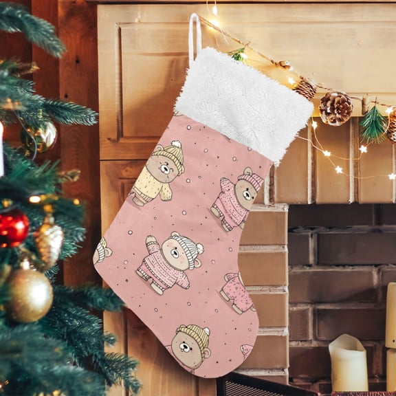 RMDQTR Christmas Stockings for Xmas Gifts - Large Size Festive Holiday Decor for Family Cute Bear Pattern