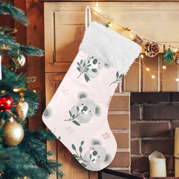 RMDQTR Christmas Stockings for Xmas Gifts - Large Size Festive Holiday Decor for Family Cute Koalas with Leaves