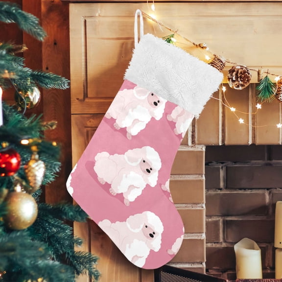 RMDQTR Christmas Stockings for Xmas Gifts - Large Size Festive Holiday Decor for Family Cute White Dogs