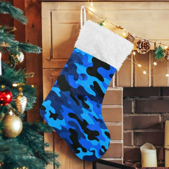 RMDQTR Christmas Stockings for Xmas Gifts - Large Size Festive Holiday Decor for Family Dark Blue Army Camouflage