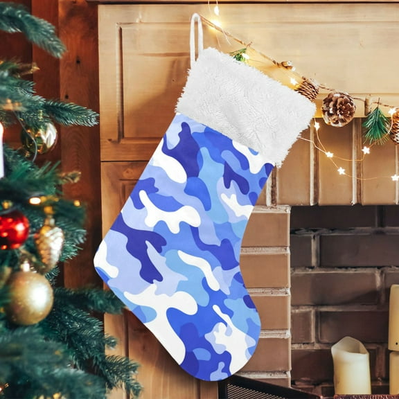 RMDQTR Christmas Stockings for Xmas Gifts - Large Size Festive Holiday Decor for Family Deep Blue and White Camouflage