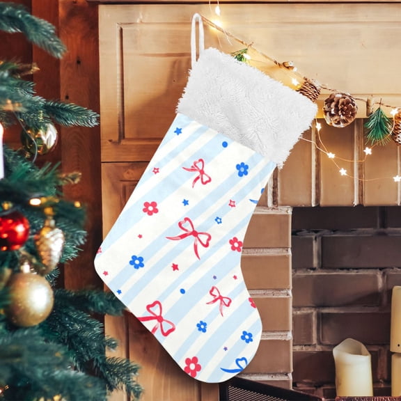 RMDQTR Christmas Stockings for Xmas Gifts - Large Size Festive Holiday Decor for Family Festive Bow Tie Flower Stripes