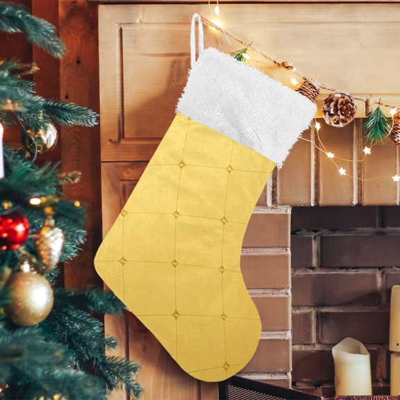 RMDQTR Christmas Stockings for Xmas Gifts - Large Size Festive Holiday Decor for Family Golden Quilted Diamond Pattern