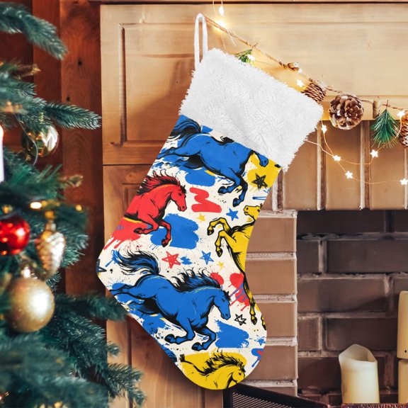 RMDQTR Christmas Stockings for Xmas Gifts - Large Size Festive Holiday Decor for Family Graffiti Running Horses Stars