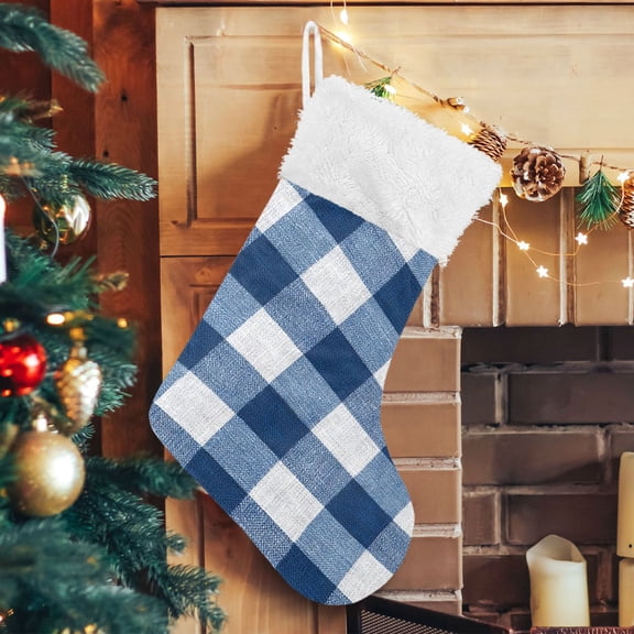 RMDQTR Christmas Stockings for Xmas Gifts - Large Size Festive Holiday Decor for Family Gray-blue Checkered