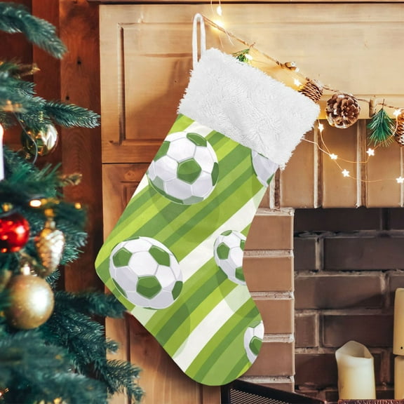 RMDQTR Christmas Stockings for Xmas Gifts - Large Size Festive Holiday Decor for Family Green Footballs Pattern