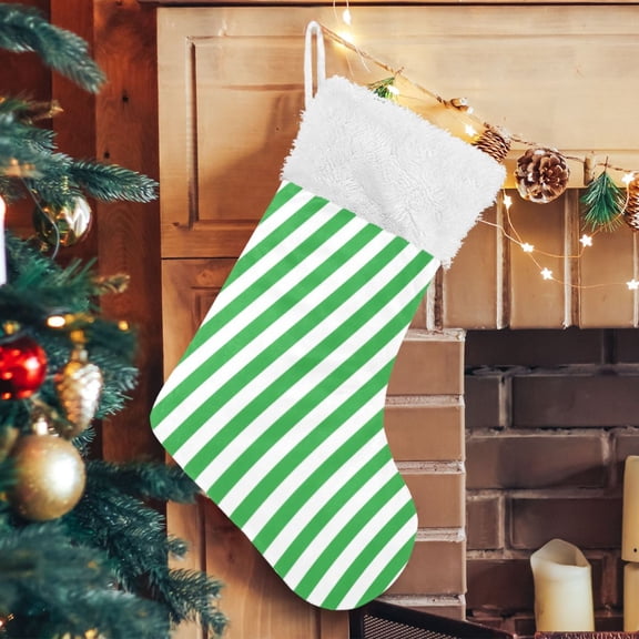 RMDQTR Christmas Stockings for Xmas Gifts - Large Size Festive Holiday Decor for Family Green Vertical Stripes Pattern