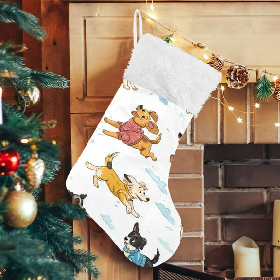 RMDQTR Christmas Stockings for Xmas Gifts - Large Size Festive Holiday Decor for Family Happy Dogs Pattern