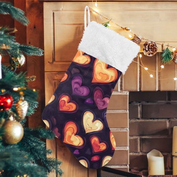 RMDQTR Christmas Stockings for Xmas Gifts - Large Size Festive Holiday Decor for Family Hearts Pattern
