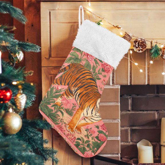 RMDQTR Christmas Stockings for Xmas Gifts - Large Size Festive Holiday Decor for Family Jungle Tiger Tapestry