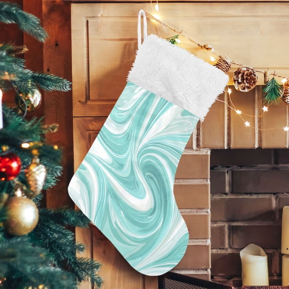 RMDQTR Christmas Stockings for Xmas Gifts - Large Size Festive Holiday Decor for Family Light Green Flowing Swirls
