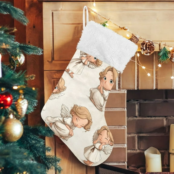 RMDQTR Christmas Stockings for Xmas Gifts - Large Size Festive Holiday Decor for Family Lovely Angels Paper Cutouts